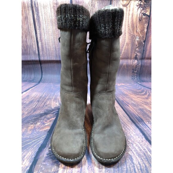 UGG Skylair 1936 Brown Leather Knit Cuff Tall Boots Wedge Womens 7 / 38 (r8e) - Picture 2 of 10